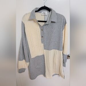 Gray and Cream Patchwork Sweater
